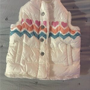 Old Navy White Puffer Vest with Pink Accents